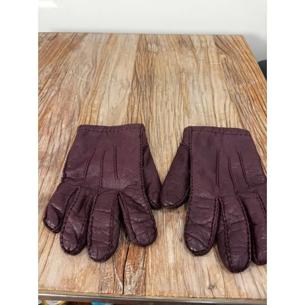 Vintage ARIS Leather Gloves Cashmere Lined Burgundy Plum Size Large